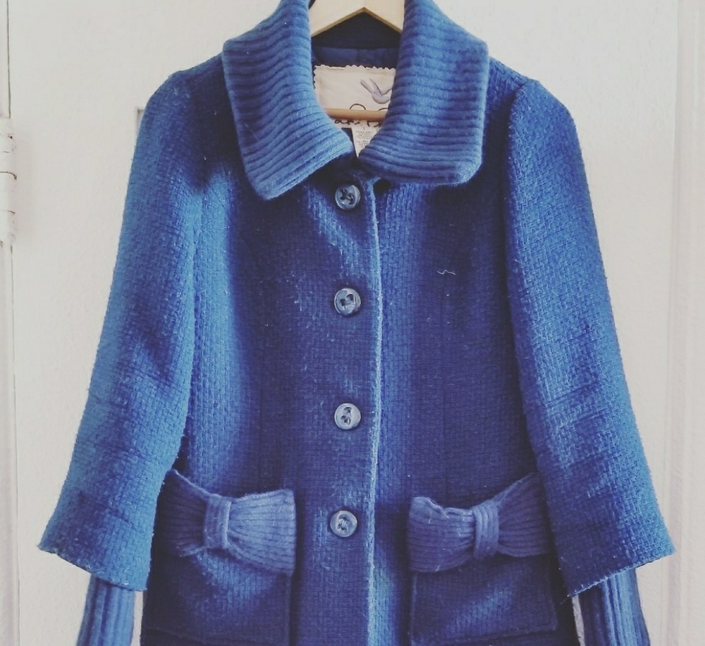 Anthropologie Teal Blue Pea Coat Jacket